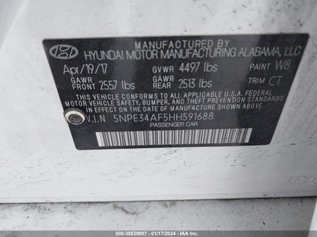 Photo 8 VIN: 5NPE34AF5HH591688 - HYUNDAI SONATA 