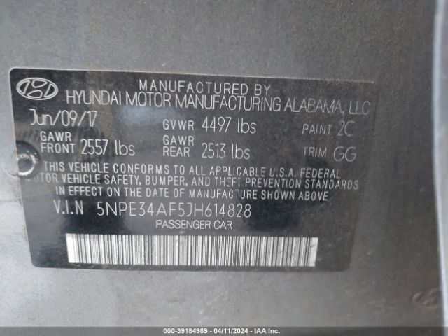 Photo 8 VIN: 5NPE34AF5JH614828 - HYUNDAI SONATA 