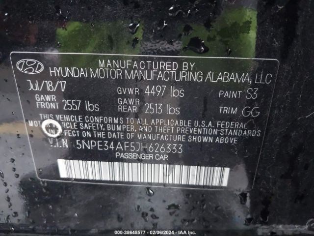 Photo 8 VIN: 5NPE34AF5JH626333 - HYUNDAI SONATA 