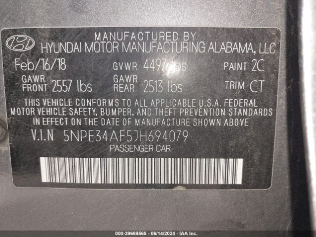 Photo 8 VIN: 5NPE34AF5JH694079 - HYUNDAI SONATA 