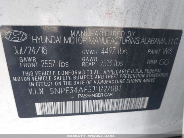 Photo 8 VIN: 5NPE34AF5JH727081 - HYUNDAI SONATA 