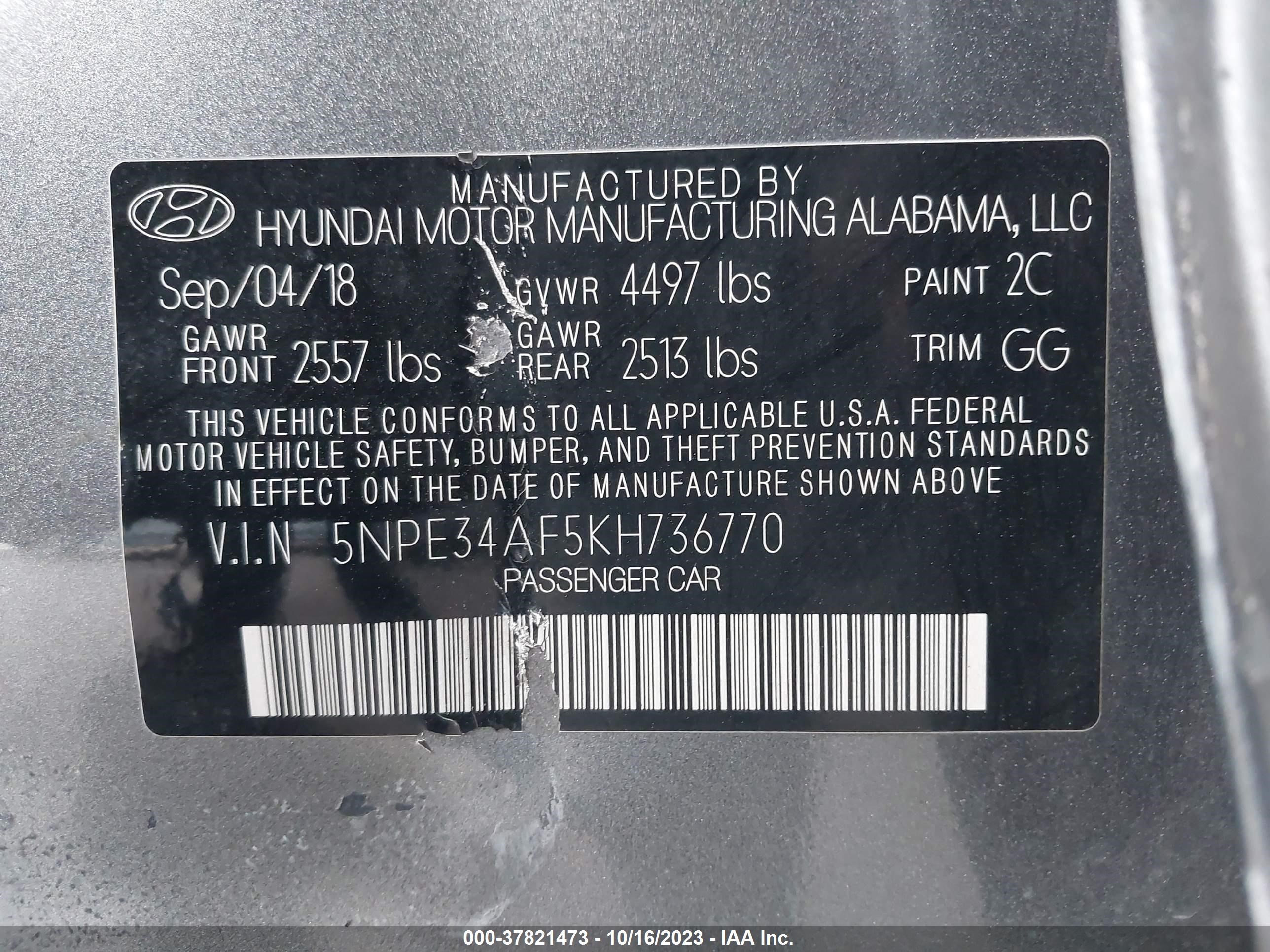 Photo 8 VIN: 5NPE34AF5KH736770 - HYUNDAI SONATA 