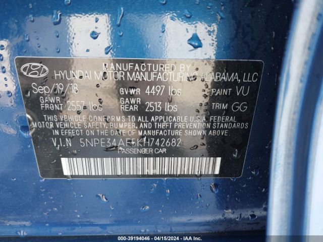 Photo 8 VIN: 5NPE34AF5KH742682 - HYUNDAI SONATA 