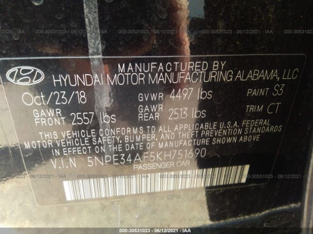 Photo 8 VIN: 5NPE34AF5KH751690 - HYUNDAI SONATA 