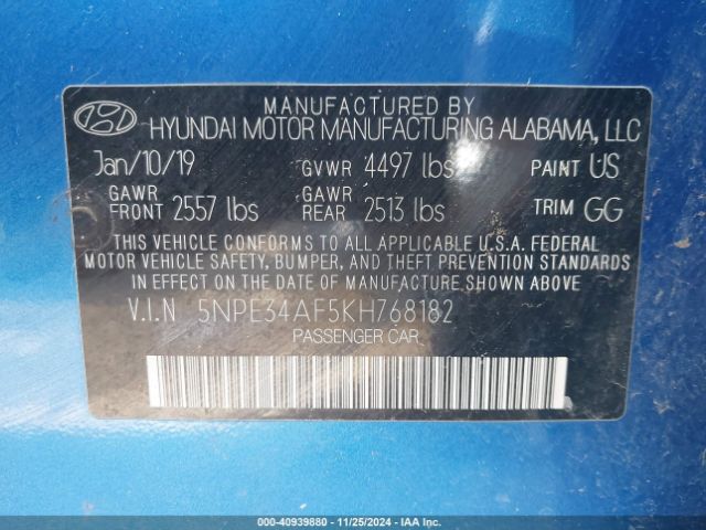 Photo 8 VIN: 5NPE34AF5KH768182 - HYUNDAI SONATA 