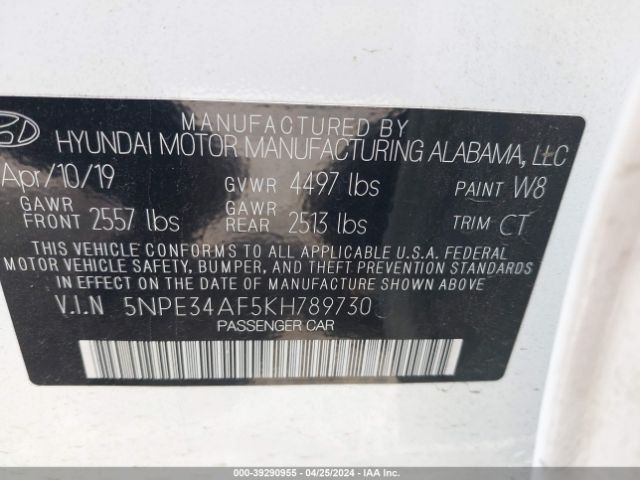 Photo 8 VIN: 5NPE34AF5KH789730 - HYUNDAI SONATA 