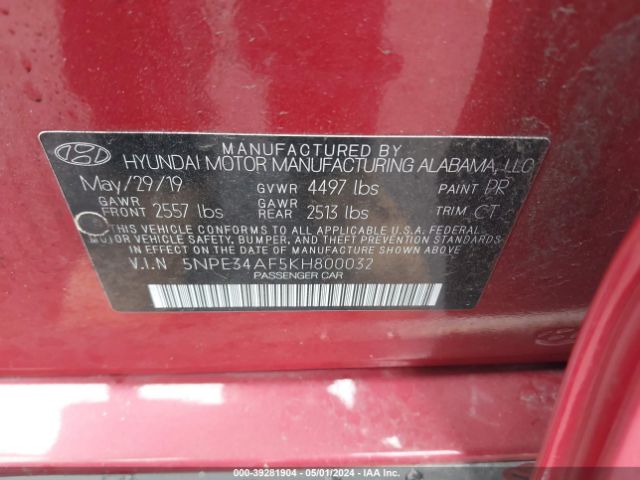 Photo 8 VIN: 5NPE34AF5KH800032 - HYUNDAI SONATA 