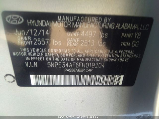 Photo 8 VIN: 5NPE34AF6FH019204 - HYUNDAI SONATA 