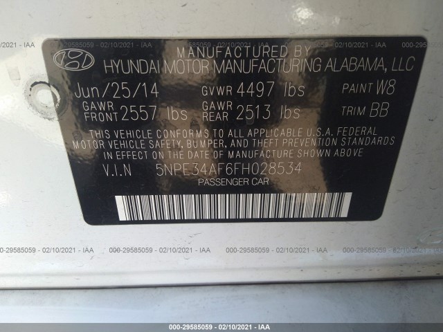 Photo 8 VIN: 5NPE34AF6FH028534 - HYUNDAI SONATA 