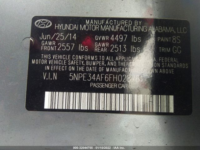 Photo 8 VIN: 5NPE34AF6FH028761 - HYUNDAI SONATA 