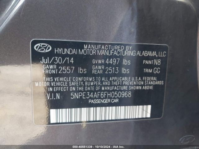 Photo 8 VIN: 5NPE34AF6FH050968 - HYUNDAI SONATA 