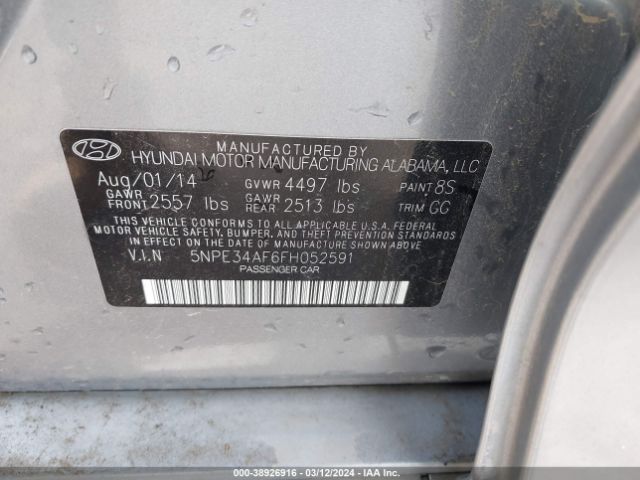 Photo 8 VIN: 5NPE34AF6FH052591 - HYUNDAI SONATA 