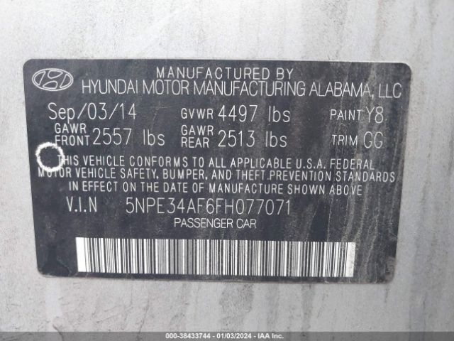 Photo 8 VIN: 5NPE34AF6FH077071 - HYUNDAI SONATA 