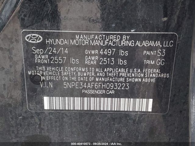 Photo 8 VIN: 5NPE34AF6FH093223 - HYUNDAI SONATA 