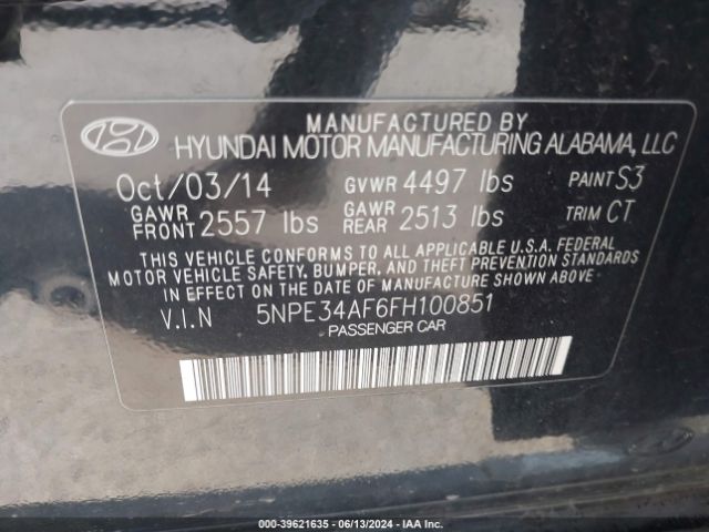 Photo 8 VIN: 5NPE34AF6FH100851 - HYUNDAI SONATA 