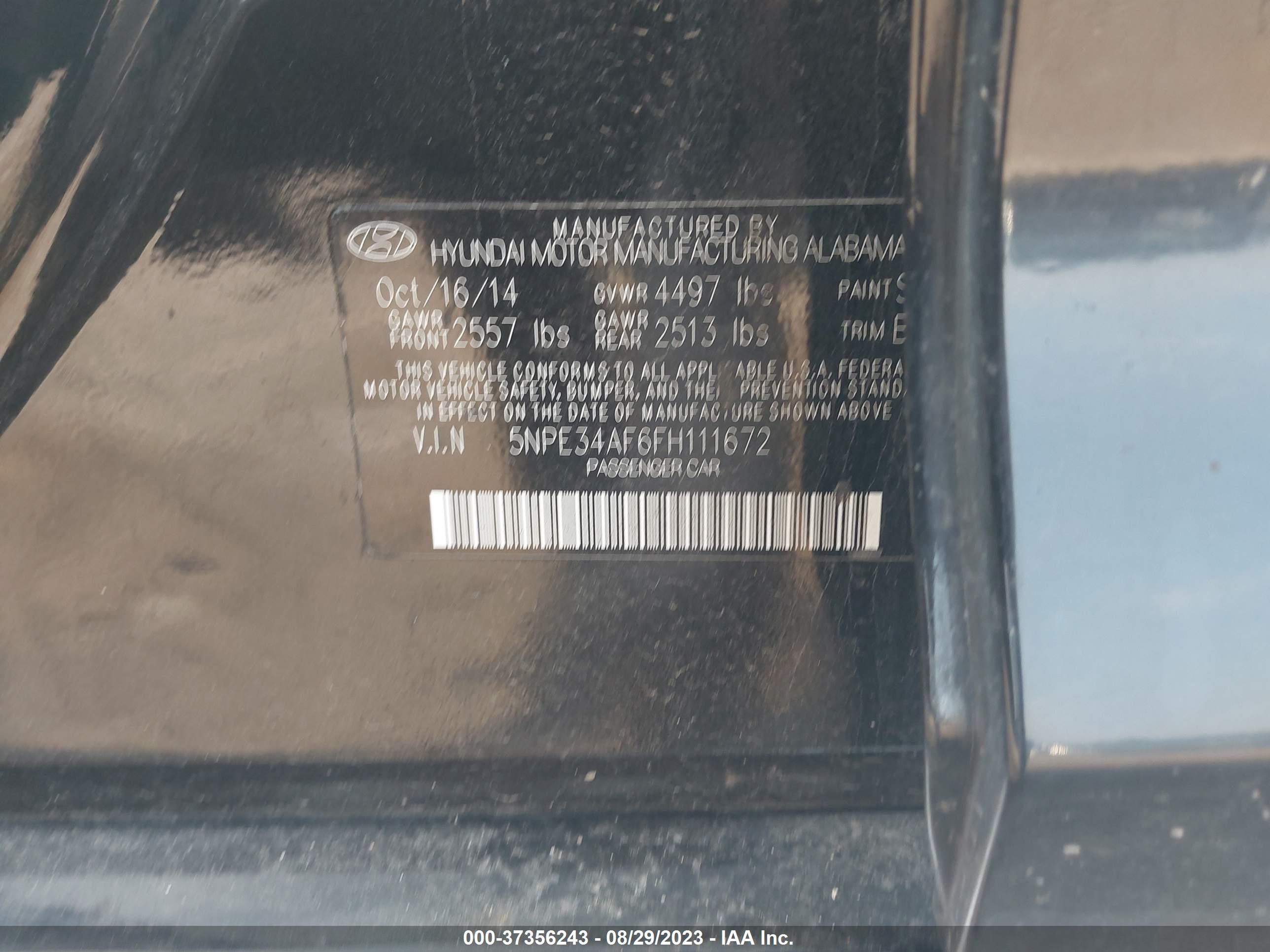 Photo 9 VIN: 5NPE34AF6FH111672 - HYUNDAI SONATA 