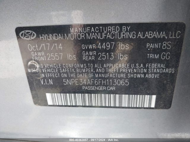 Photo 8 VIN: 5NPE34AF6FH113065 - HYUNDAI SONATA 