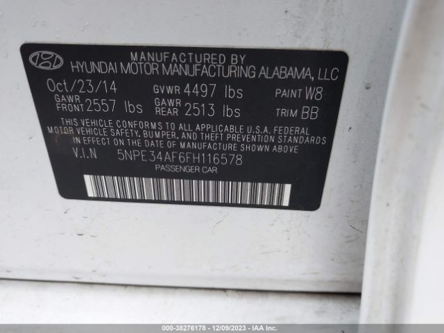 Photo 8 VIN: 5NPE34AF6FH116578 - HYUNDAI SONATA 