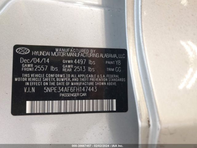 Photo 8 VIN: 5NPE34AF6FH147443 - HYUNDAI SONATA 