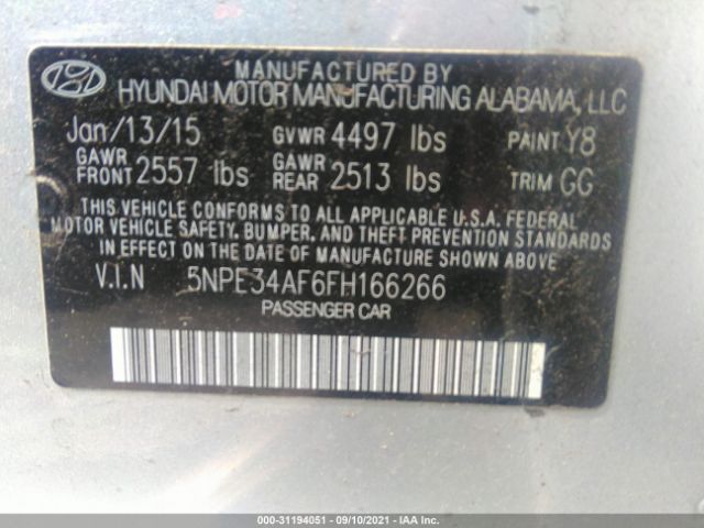 Photo 8 VIN: 5NPE34AF6FH166266 - HYUNDAI SONATA 