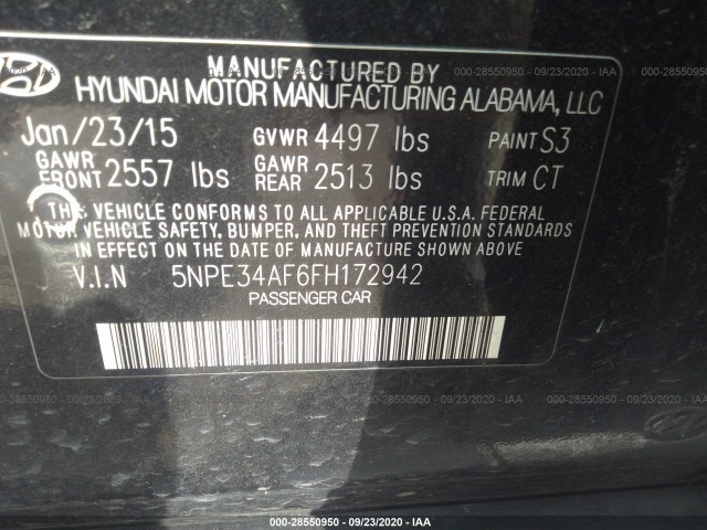 Photo 8 VIN: 5NPE34AF6FH172942 - HYUNDAI SONATA 