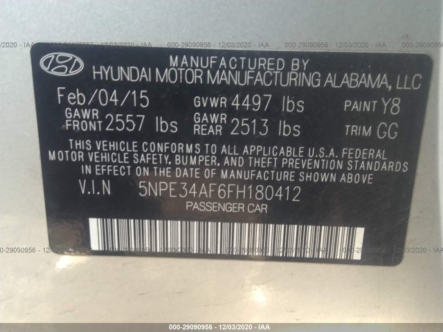 Photo 8 VIN: 5NPE34AF6FH180412 - HYUNDAI SONATA 