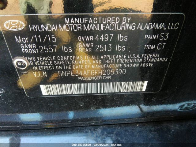 Photo 8 VIN: 5NPE34AF6FH205390 - HYUNDAI SONATA 