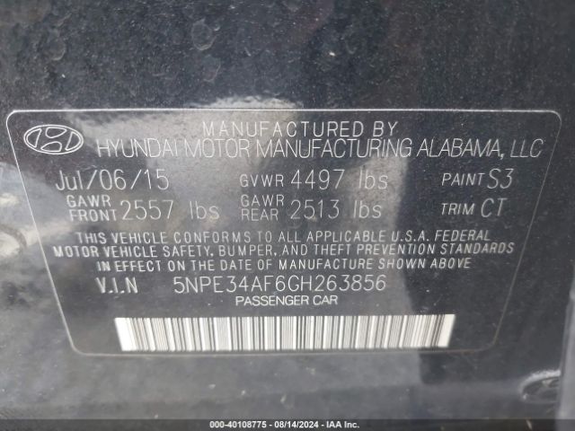 Photo 8 VIN: 5NPE34AF6GH263856 - HYUNDAI SONATA 