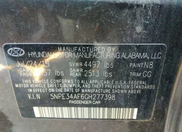 Photo 8 VIN: 5NPE34AF6GH277398 - HYUNDAI SONATA 