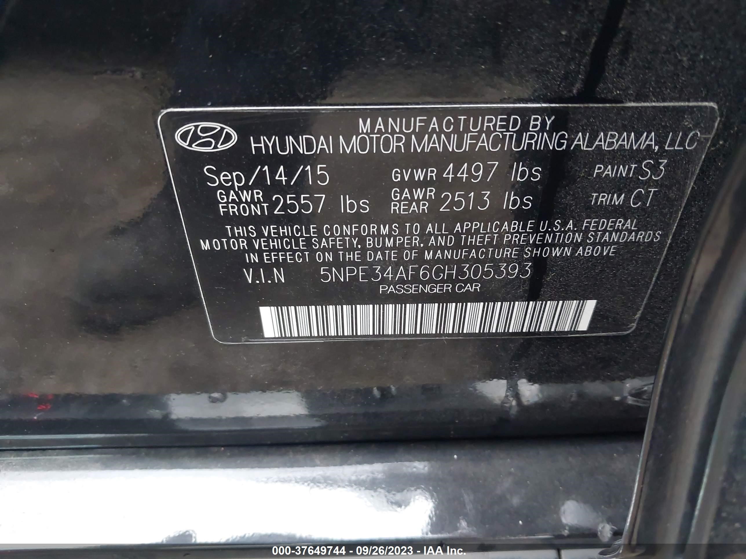 Photo 8 VIN: 5NPE34AF6GH305393 - HYUNDAI SONATA 