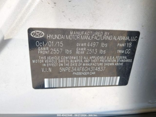 Photo 8 VIN: 5NPE34AF6GH314837 - HYUNDAI SONATA 