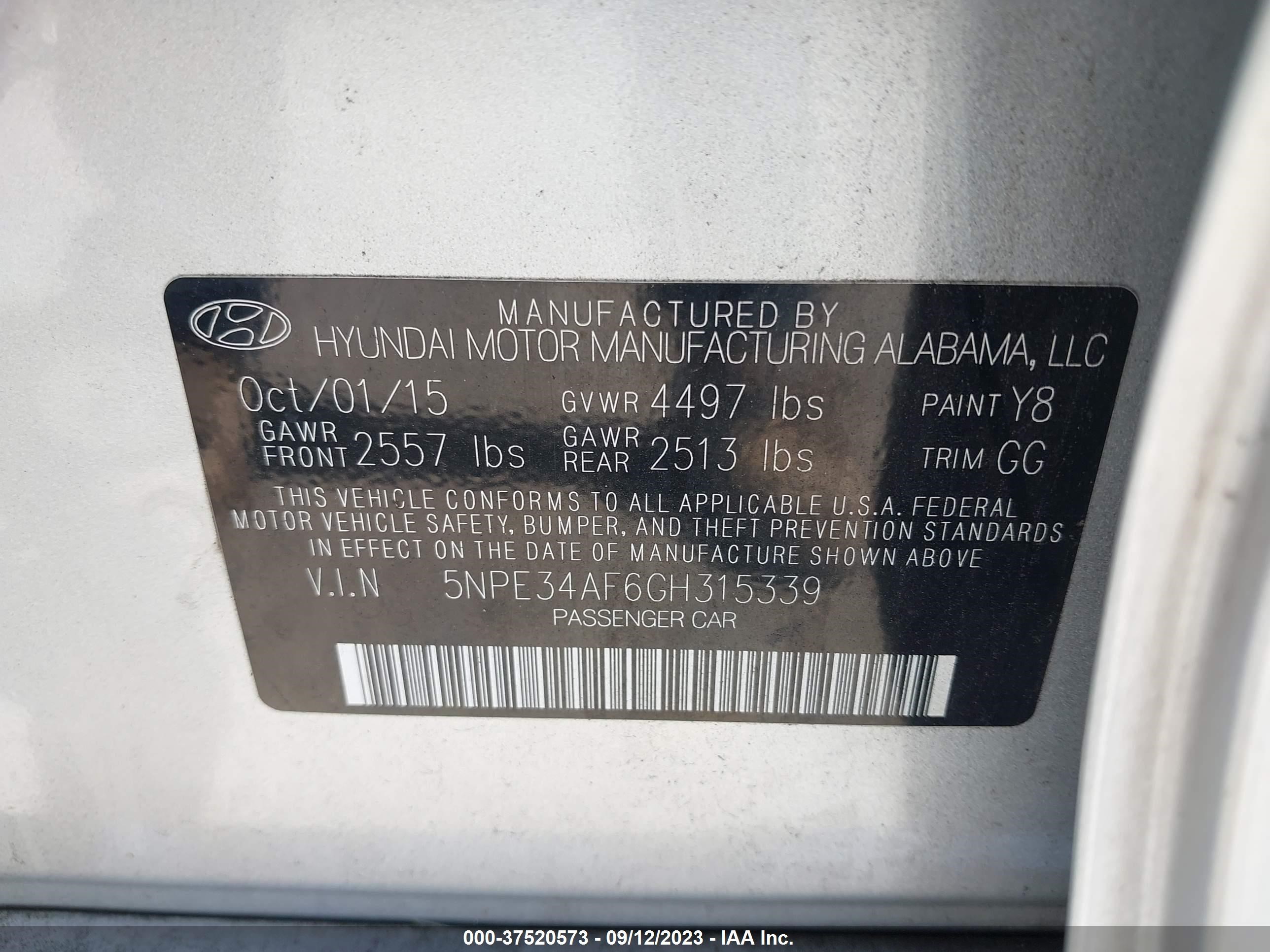 Photo 8 VIN: 5NPE34AF6GH315339 - HYUNDAI SONATA 