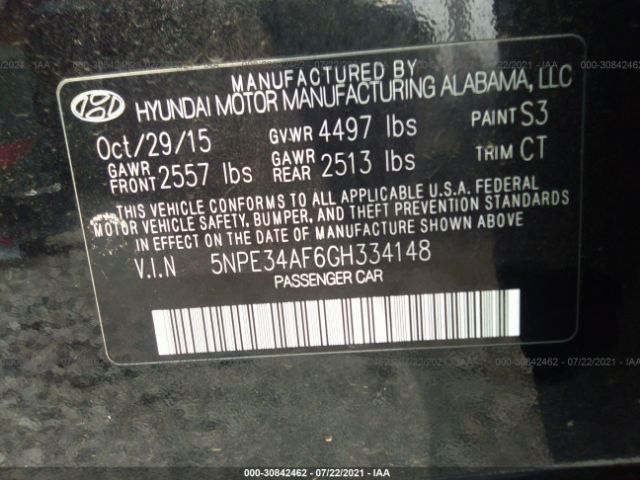 Photo 8 VIN: 5NPE34AF6GH334148 - HYUNDAI SONATA 