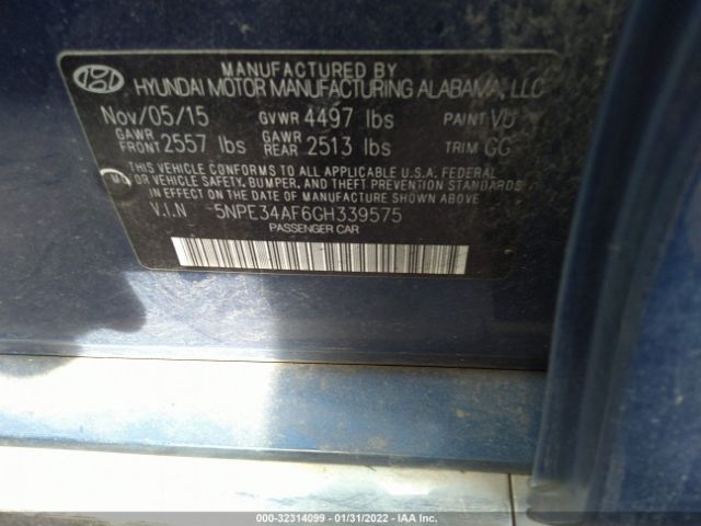 Photo 8 VIN: 5NPE34AF6GH339575 - HYUNDAI SONATA 