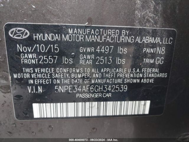 Photo 8 VIN: 5NPE34AF6GH342539 - HYUNDAI SONATA 