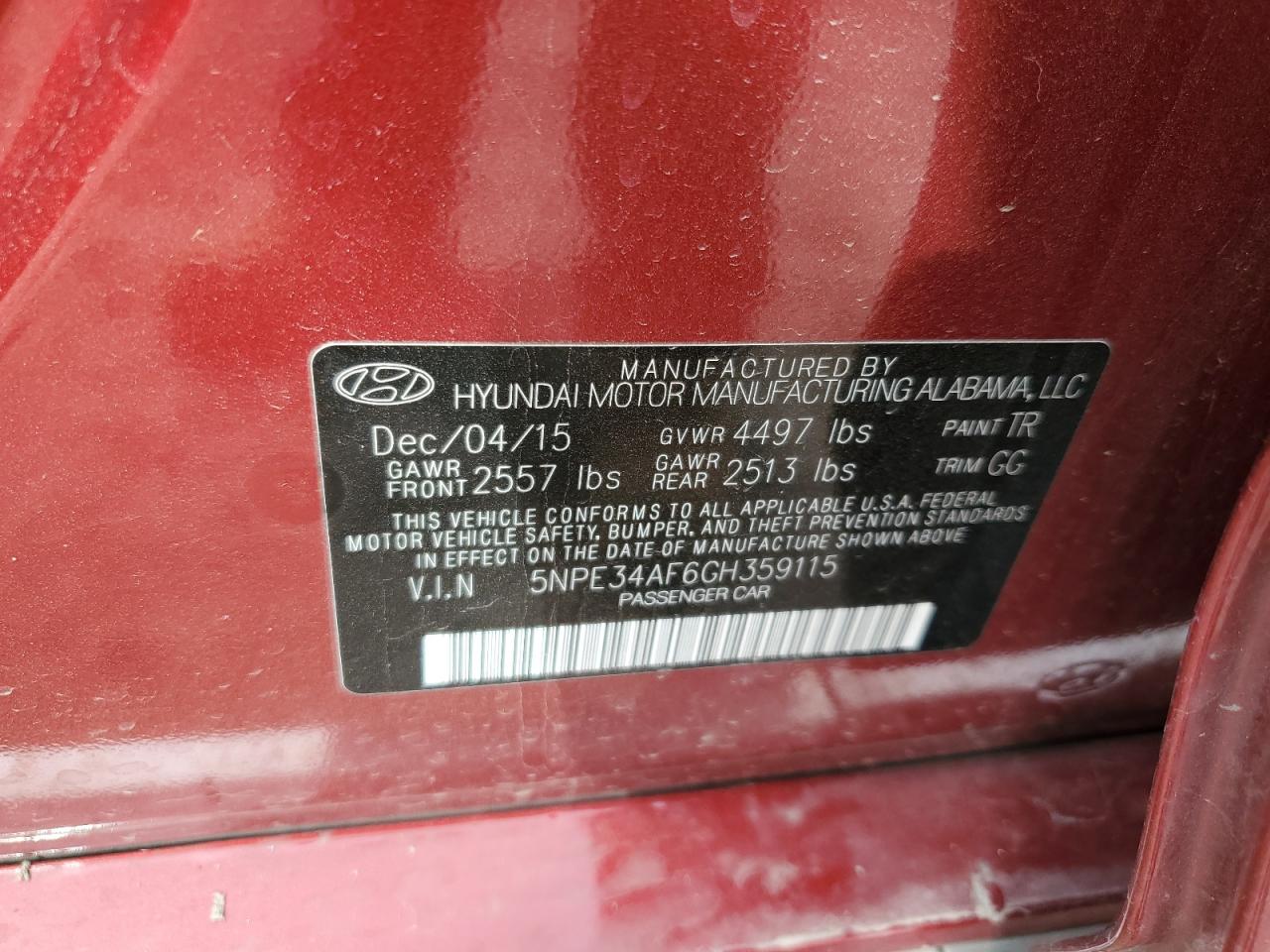 Photo 11 VIN: 5NPE34AF6GH359115 - HYUNDAI SONATA 