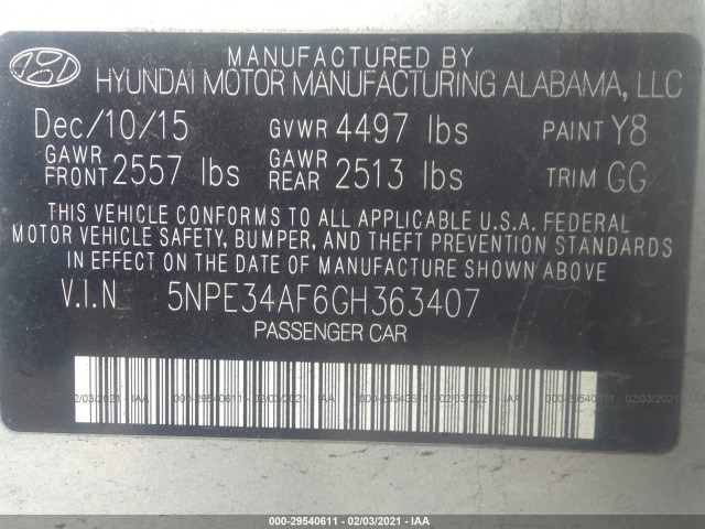 Photo 8 VIN: 5NPE34AF6GH363407 - HYUNDAI SONATA 