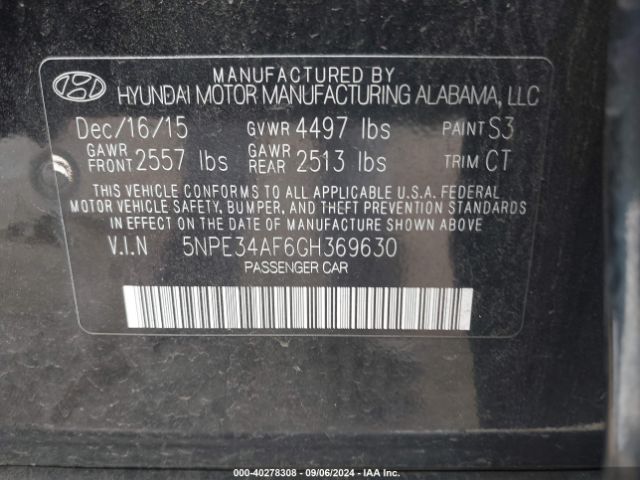 Photo 8 VIN: 5NPE34AF6GH369630 - HYUNDAI SONATA 