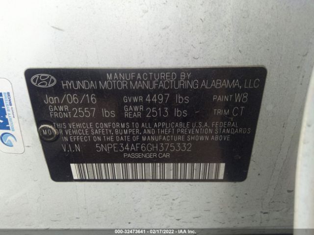 Photo 8 VIN: 5NPE34AF6GH375332 - HYUNDAI SONATA 