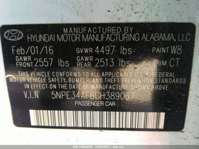 Photo 8 VIN: 5NPE34AF6GH389067 - HYUNDAI SONATA 