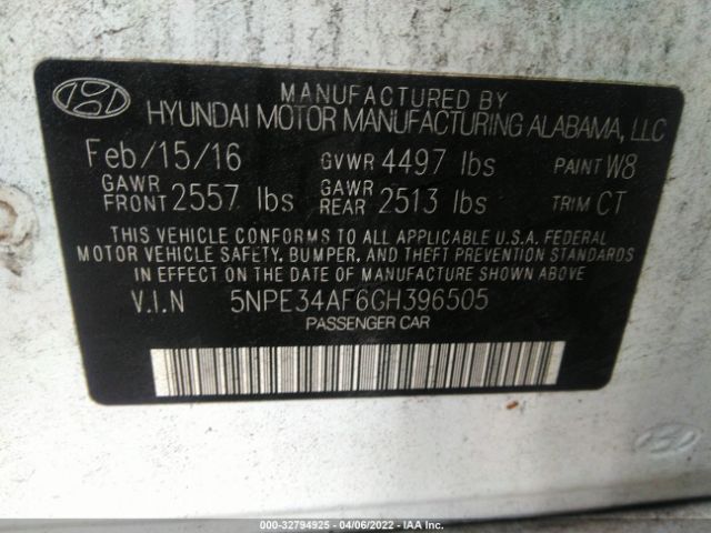 Photo 8 VIN: 5NPE34AF6GH396505 - HYUNDAI SONATA 