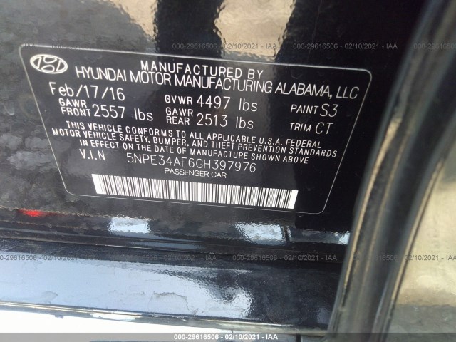 Photo 8 VIN: 5NPE34AF6GH397976 - HYUNDAI SONATA 