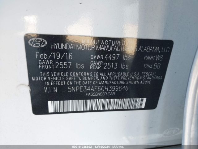 Photo 8 VIN: 5NPE34AF6GH399646 - HYUNDAI SONATA 