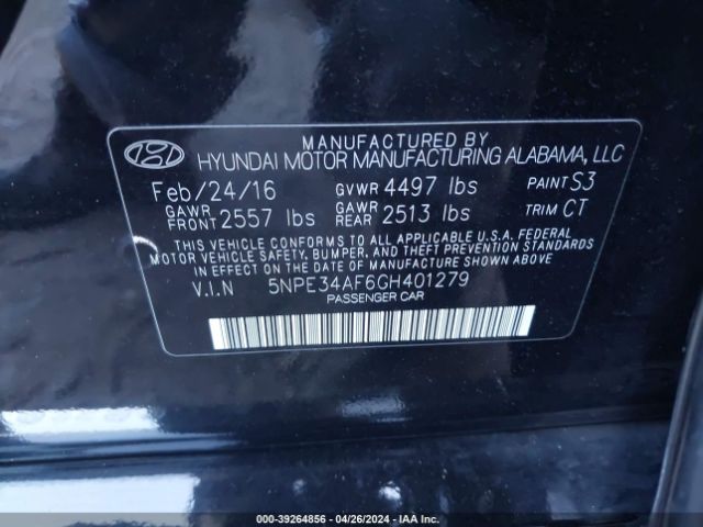 Photo 8 VIN: 5NPE34AF6GH401279 - HYUNDAI SONATA 