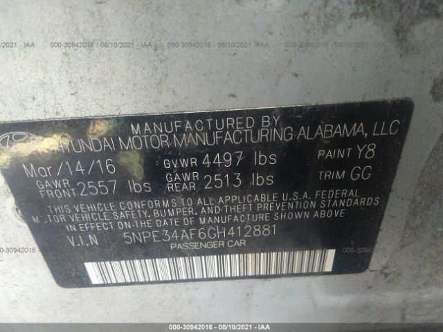 Photo 8 VIN: 5NPE34AF6GH412881 - HYUNDAI SONATA 