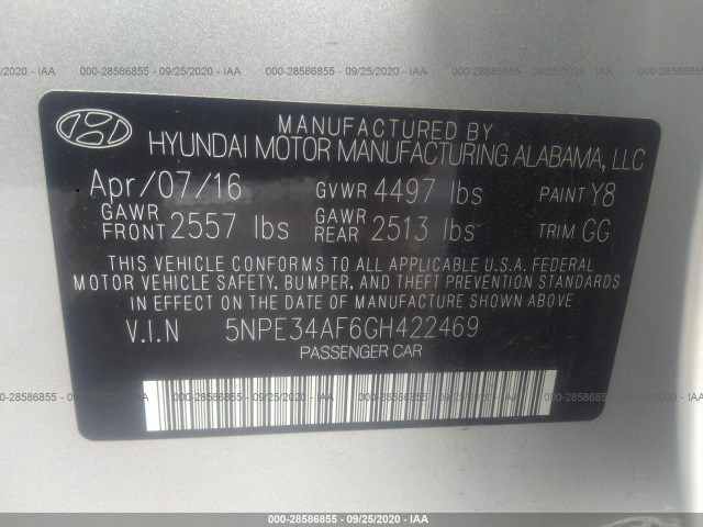 Photo 8 VIN: 5NPE34AF6GH422469 - HYUNDAI SONATA 