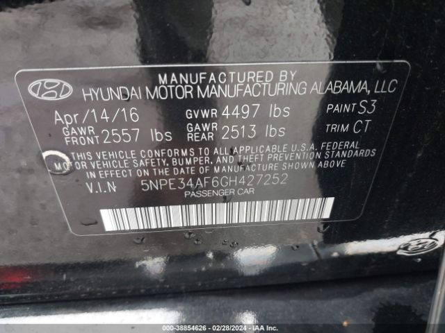 Photo 8 VIN: 5NPE34AF6GH427252 - HYUNDAI SONATA 