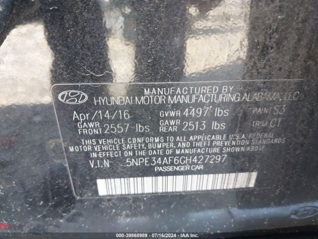 Photo 8 VIN: 5NPE34AF6GH427297 - HYUNDAI SONATA 