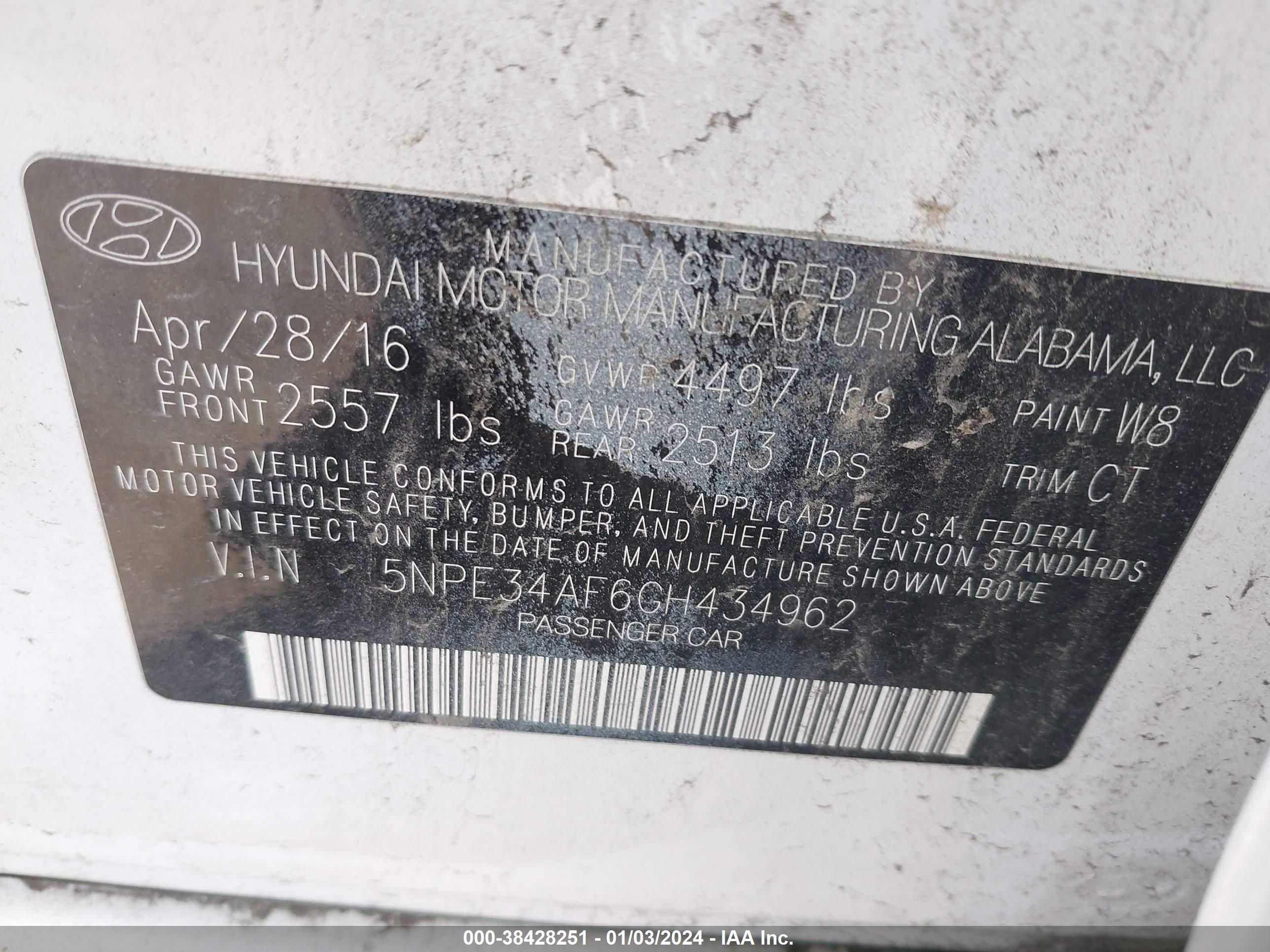 Photo 8 VIN: 5NPE34AF6GH434962 - HYUNDAI SONATA 