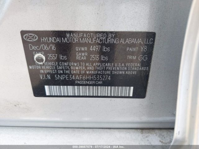 Photo 8 VIN: 5NPE34AF6HH535274 - HYUNDAI SONATA 